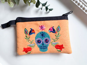 Sugar Skull Embroidered Zippered Pouch || Ecuador