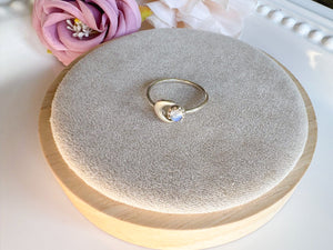 Sun & Crescent Moon Adjustable Sterling Ring  || Moonstone