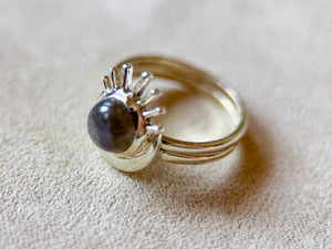 Sunburst & Crescent Moon Stack Sterling Ring || Labradorite