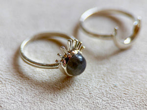 Sunburst & Crescent Moon Stack Sterling Ring || Labradorite