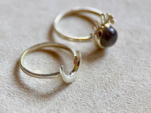 Sunburst & Crescent Moon Stack Sterling Ring || Labradorite