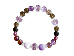 Super 7, Amethyst, Smoky Quartz, & Lepidolite Beaded Bracelet || Reiki Infused