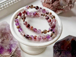 Super 7 & Smoky Quartz Beaded Bracelet || Reiki Infused