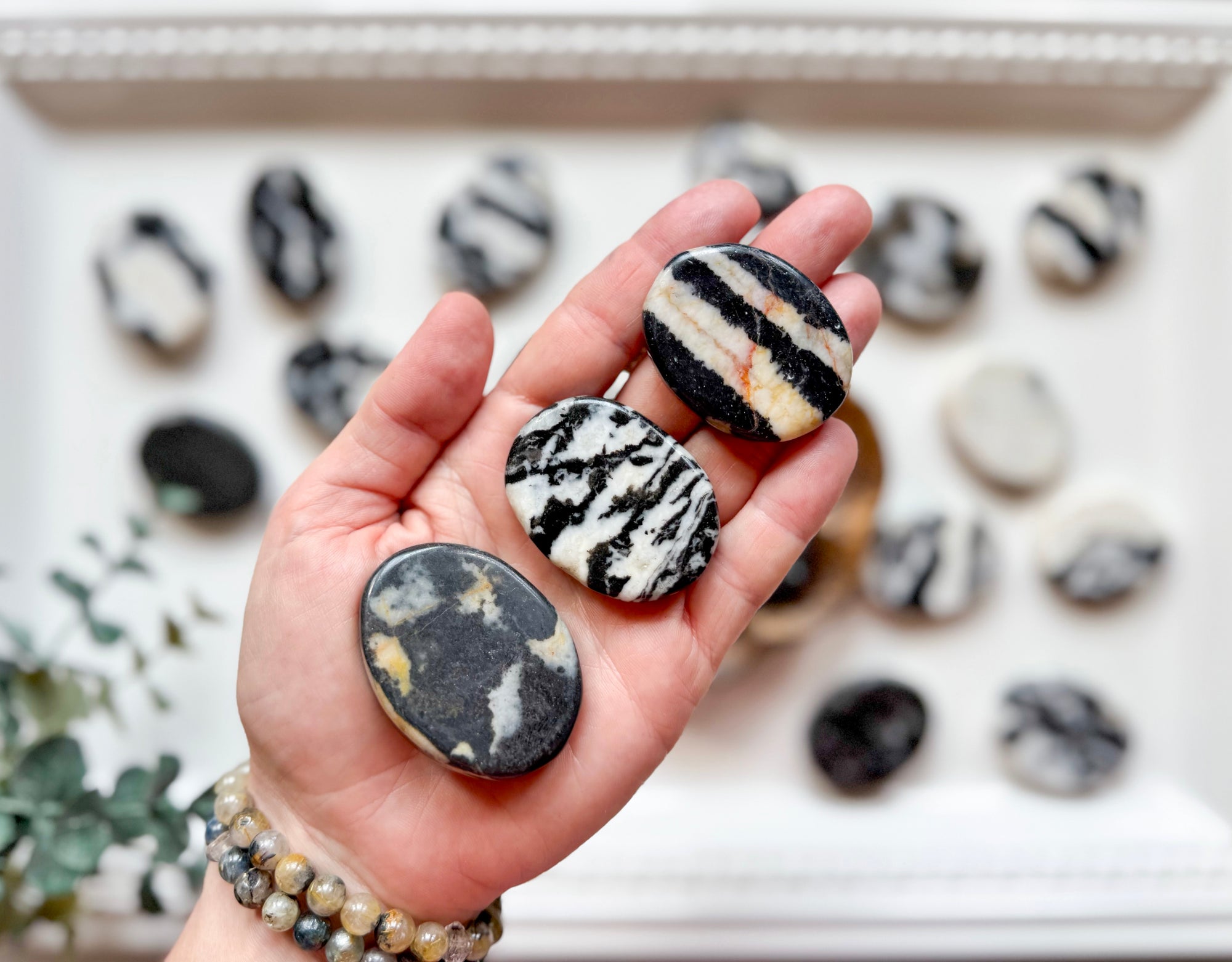 Tiger Calcite Flat Palm Stone
