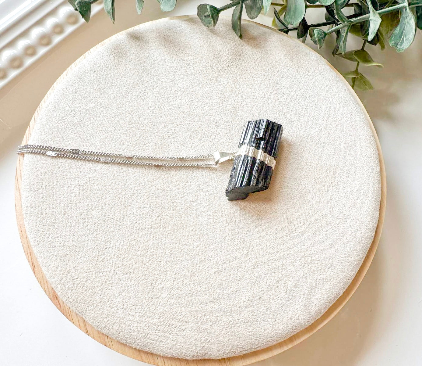 Tourmaline Silver Dipped Pendant Necklace || Horizontal