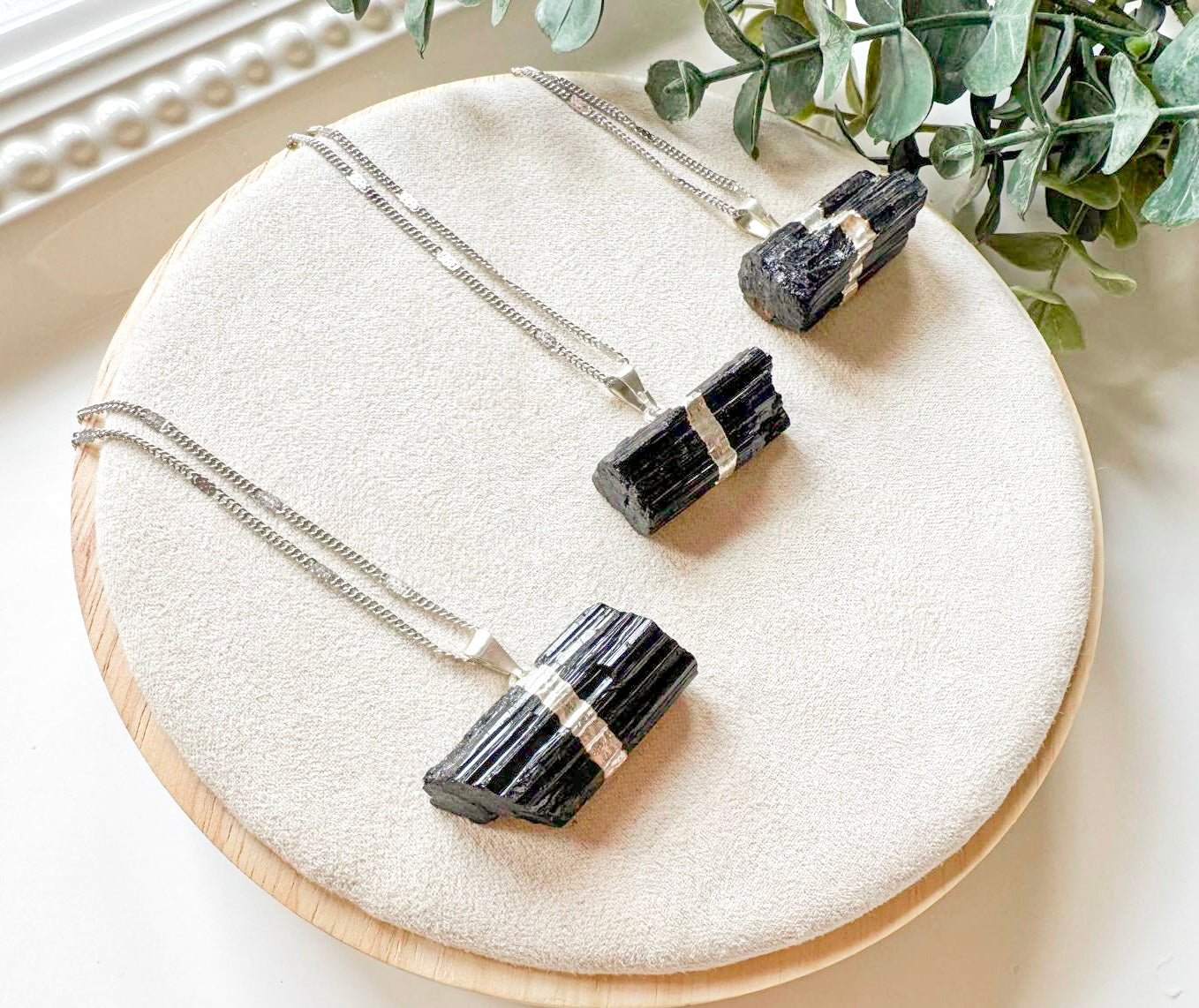 Tourmaline Silver Dipped Pendant Necklace || Horizontal