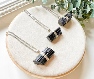 Tourmaline Silver Dipped Pendant Necklace || Horizontal