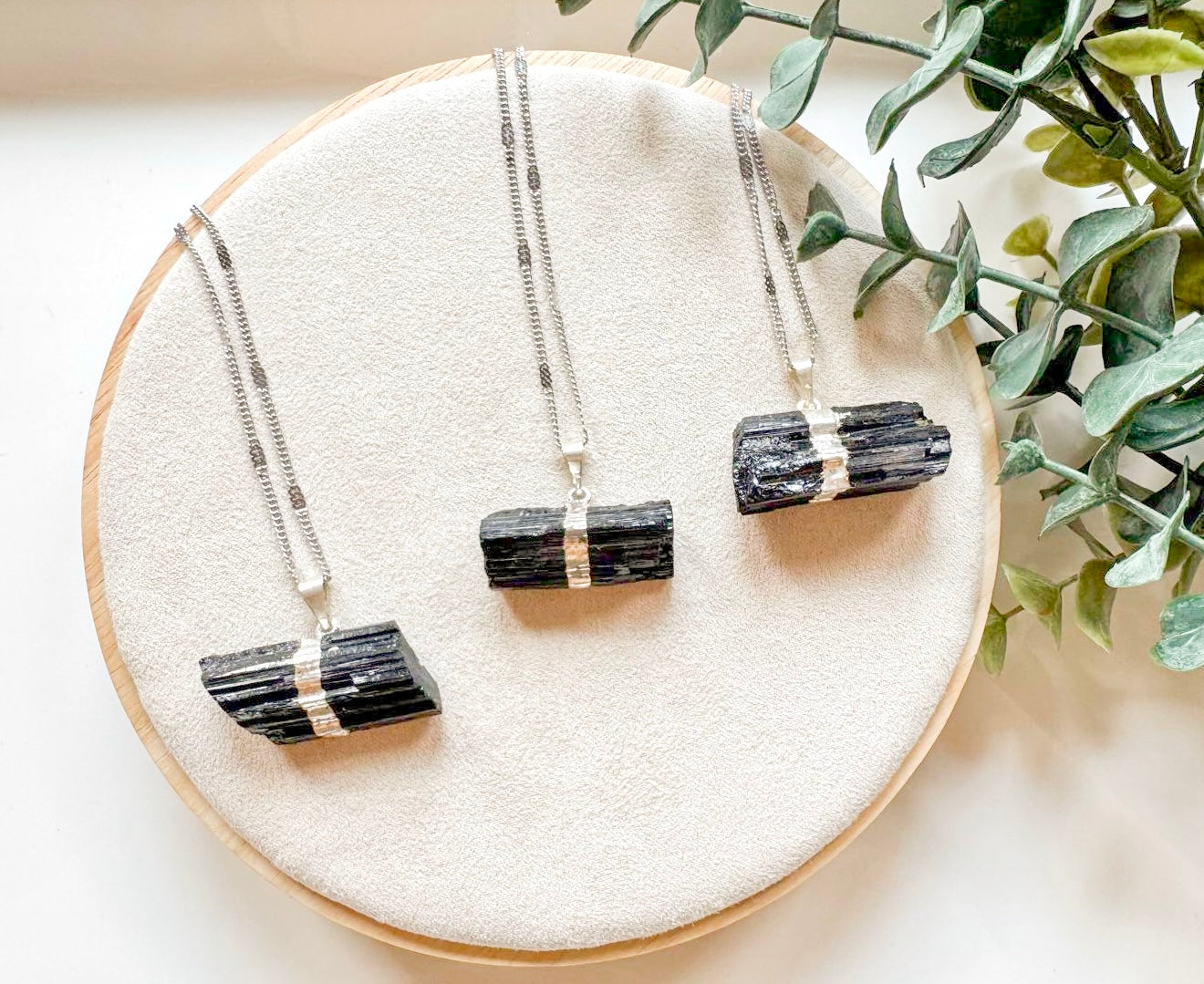 Tourmaline Silver Dipped Pendant Necklace || Horizontal