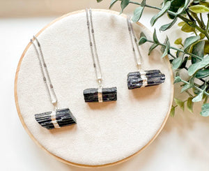 Tourmaline Silver Dipped Pendant Necklace || Horizontal