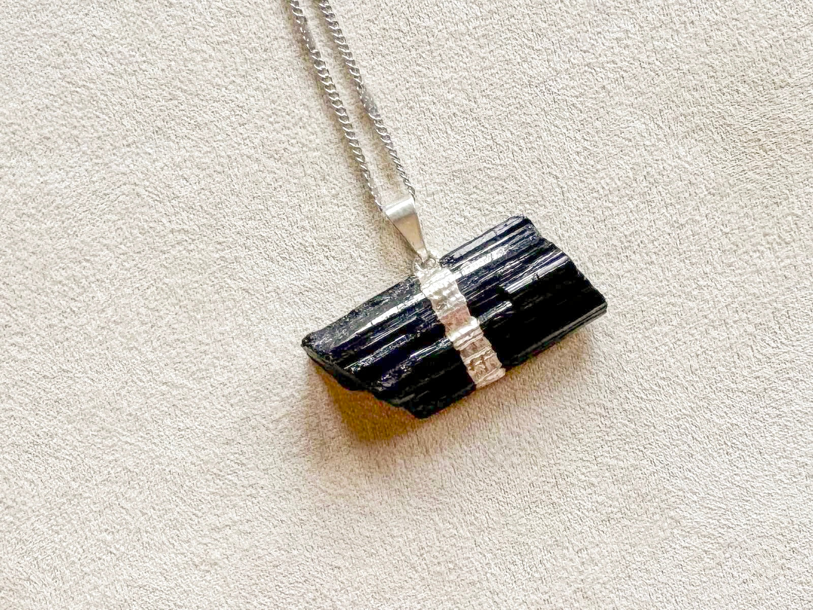 Tourmaline Silver Dipped Pendant Necklace || Horizontal