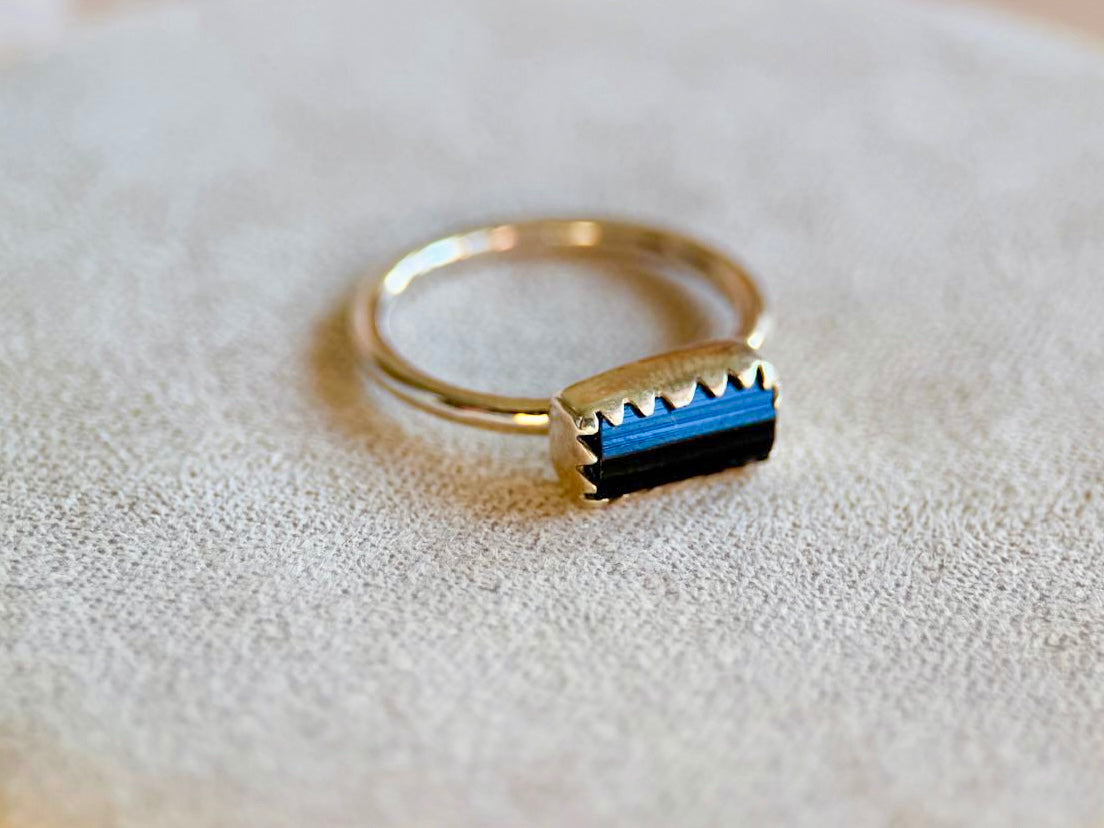 Tourmaline Sterling Ring || Horizontal Bar