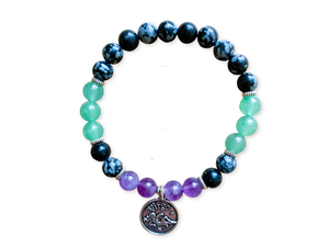 VIRGO Snowflake Obsidian, Green Aventurine, Amethyst Beaded Bracelet || Reiki Infused