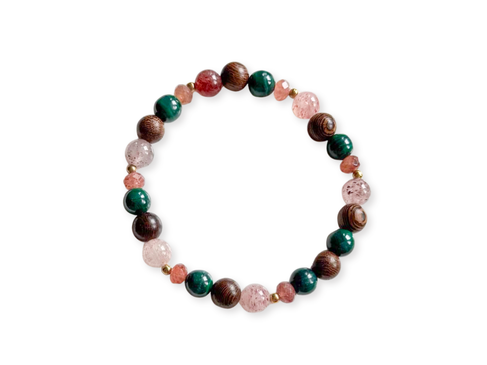 Wild Heart Beaded Bracelet || Strawberry Quartz, Malachite & Ebony Wood || Reiki Infused