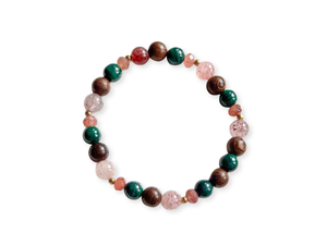 Wild Heart Beaded Bracelet || Strawberry Quartz, Malachite & Ebony Wood || Reiki Infused