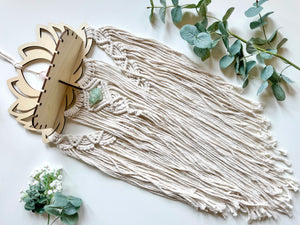 Wood Lotus Macrame Dreamcatcher with Shelf Attachment || Rose Quartz & Fluorite