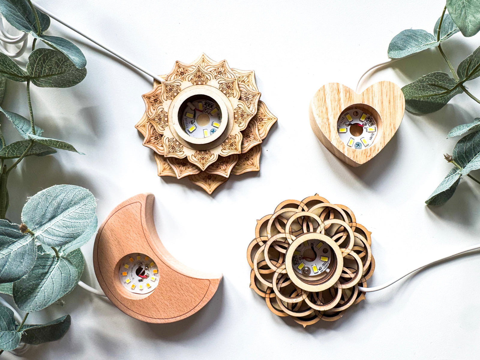 Wooden Crystal & Sphere Holder Light Stand || Assorted Designs