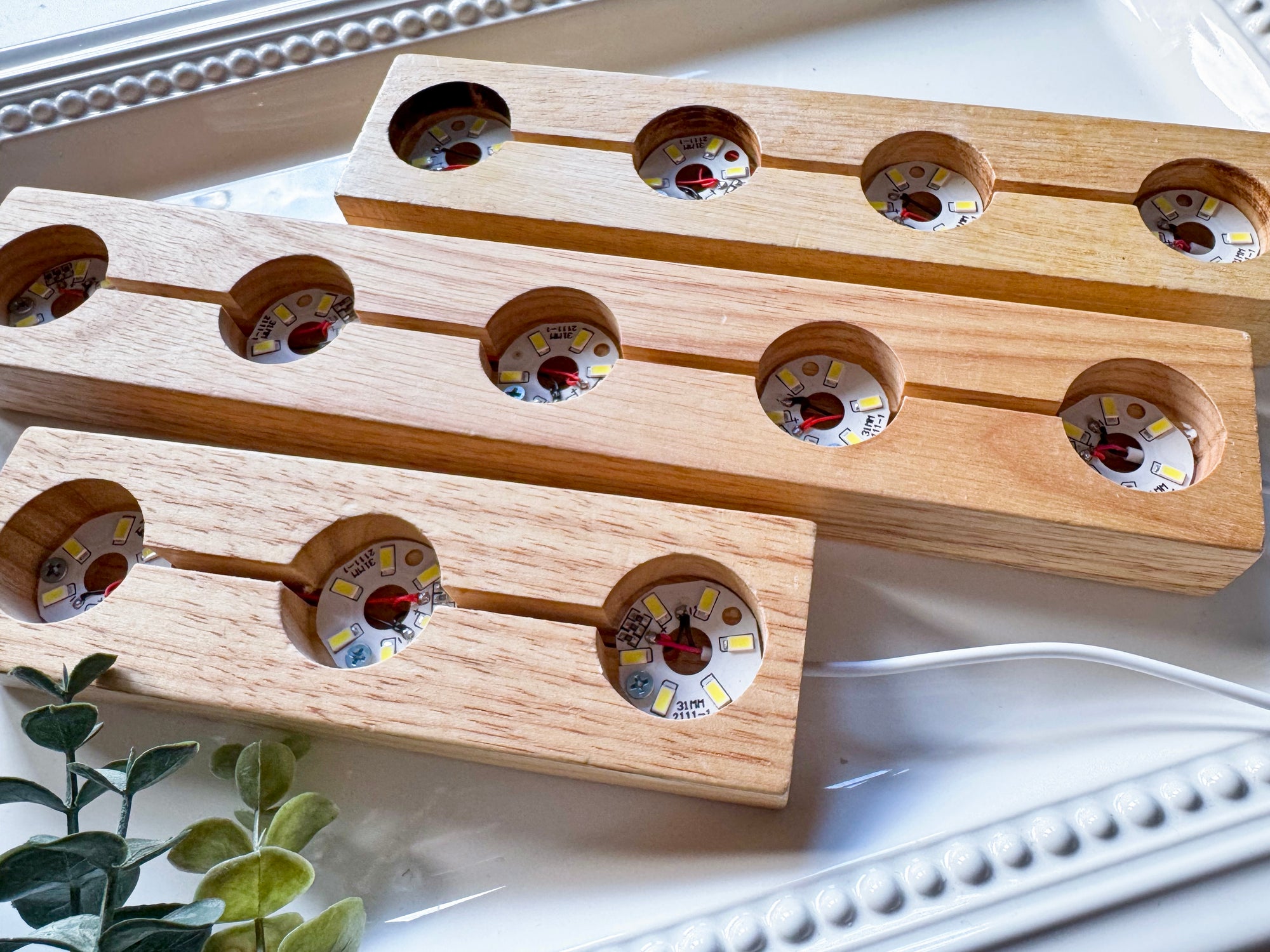 Wooden Crystal & Sphere Holder Light Stand || White Light || 3, 4, or 5 Lighted Cutouts