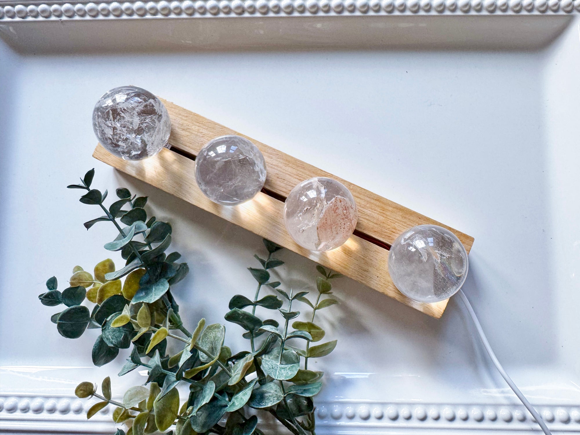 Wooden Crystal & Sphere Holder Light Stand || White Light || 3, 4, or 5 Lighted Cutouts