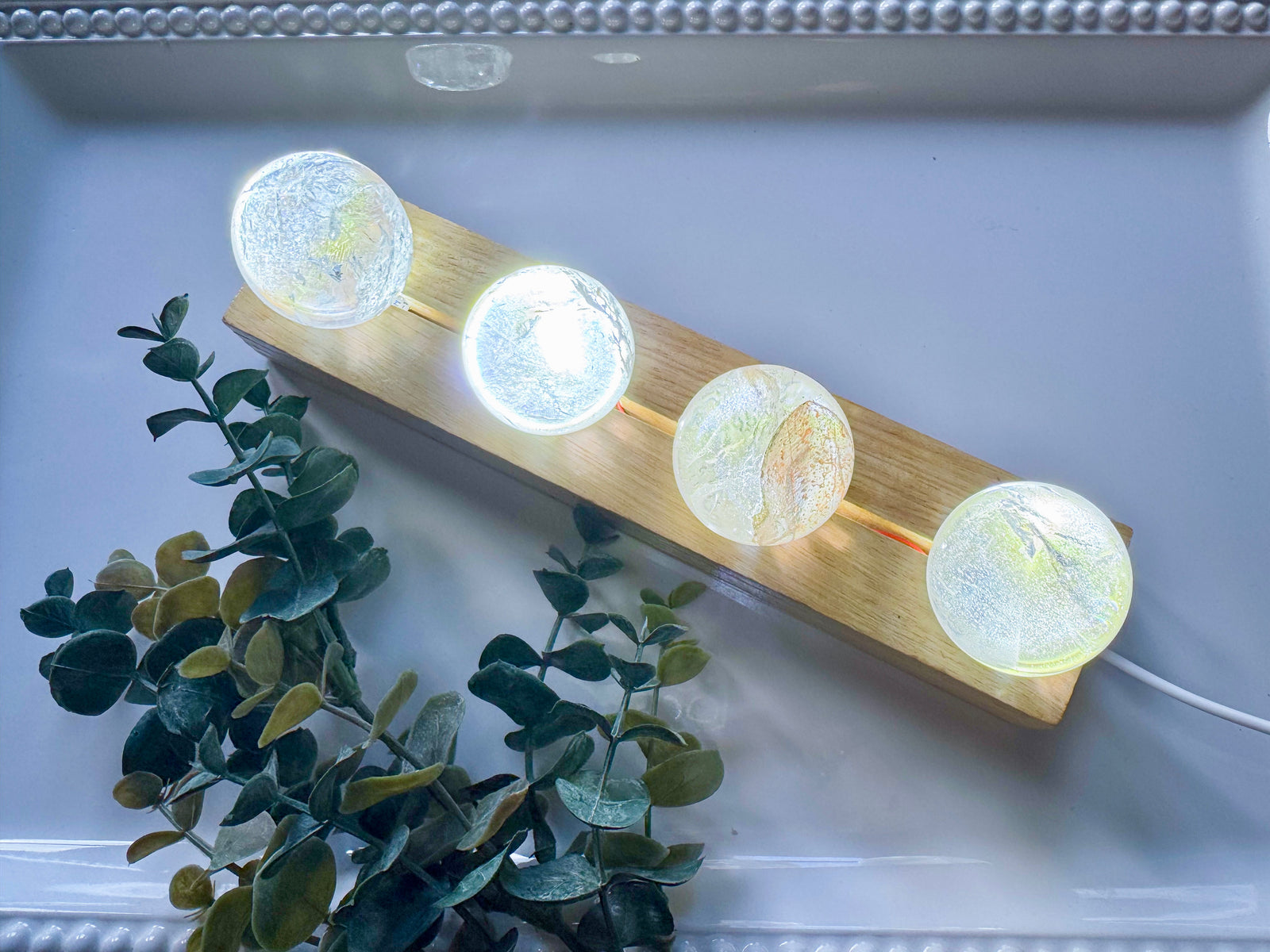 Wooden Crystal & Sphere Holder Light Stand || White Light || 3, 4, or 5 Lighted Cutouts