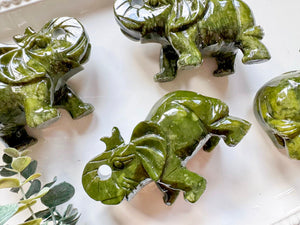 Xiuyan Jade Dark Green Elephant Carving