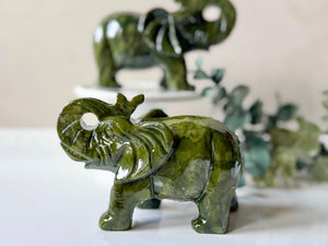 Xiuyan Jade Dark Green Elephant Carving