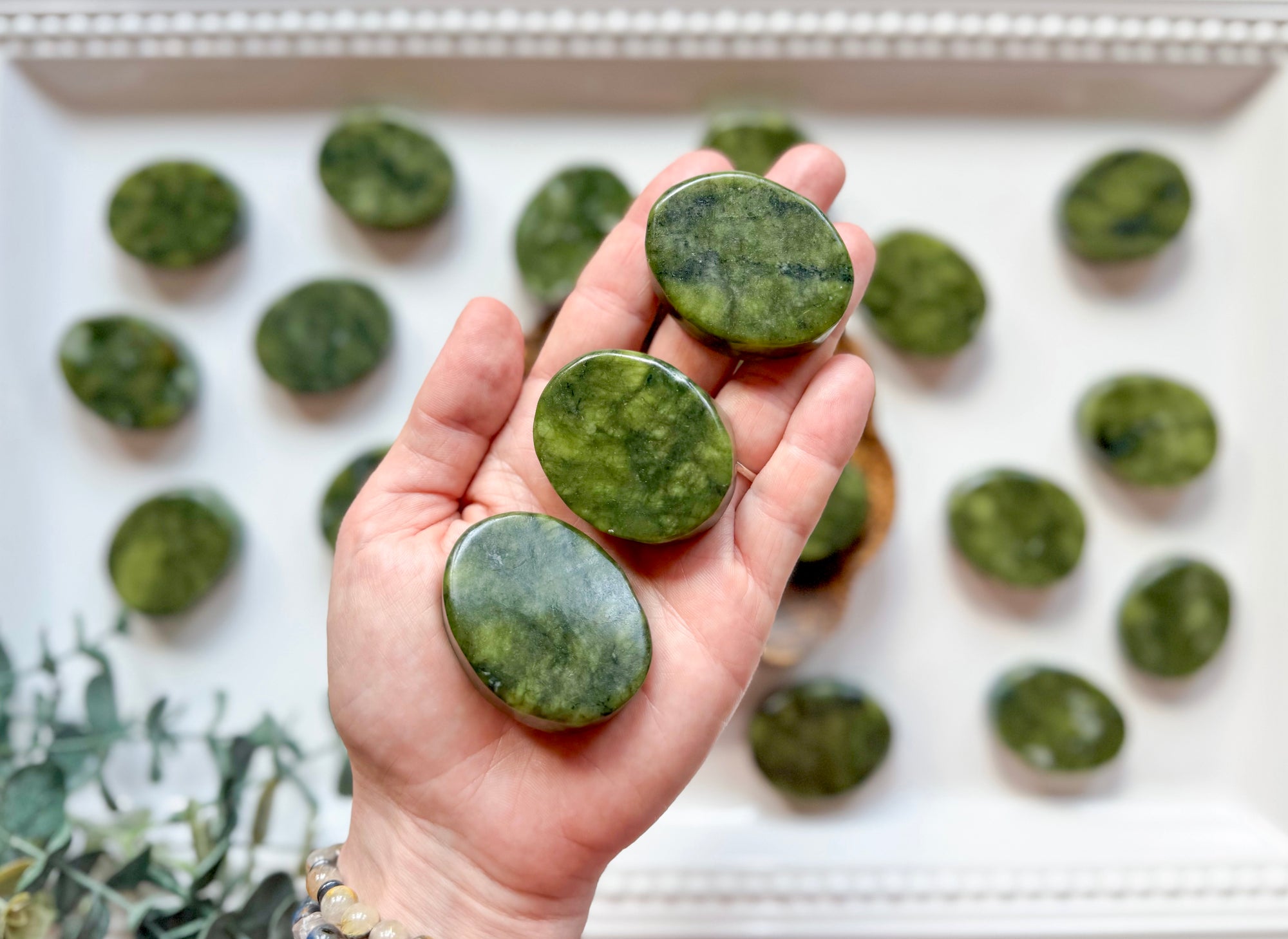 Xiuyan Jade Flat Palm Stone
