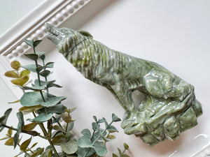 Xiuyan Jade Howling Wolf Carving - Green