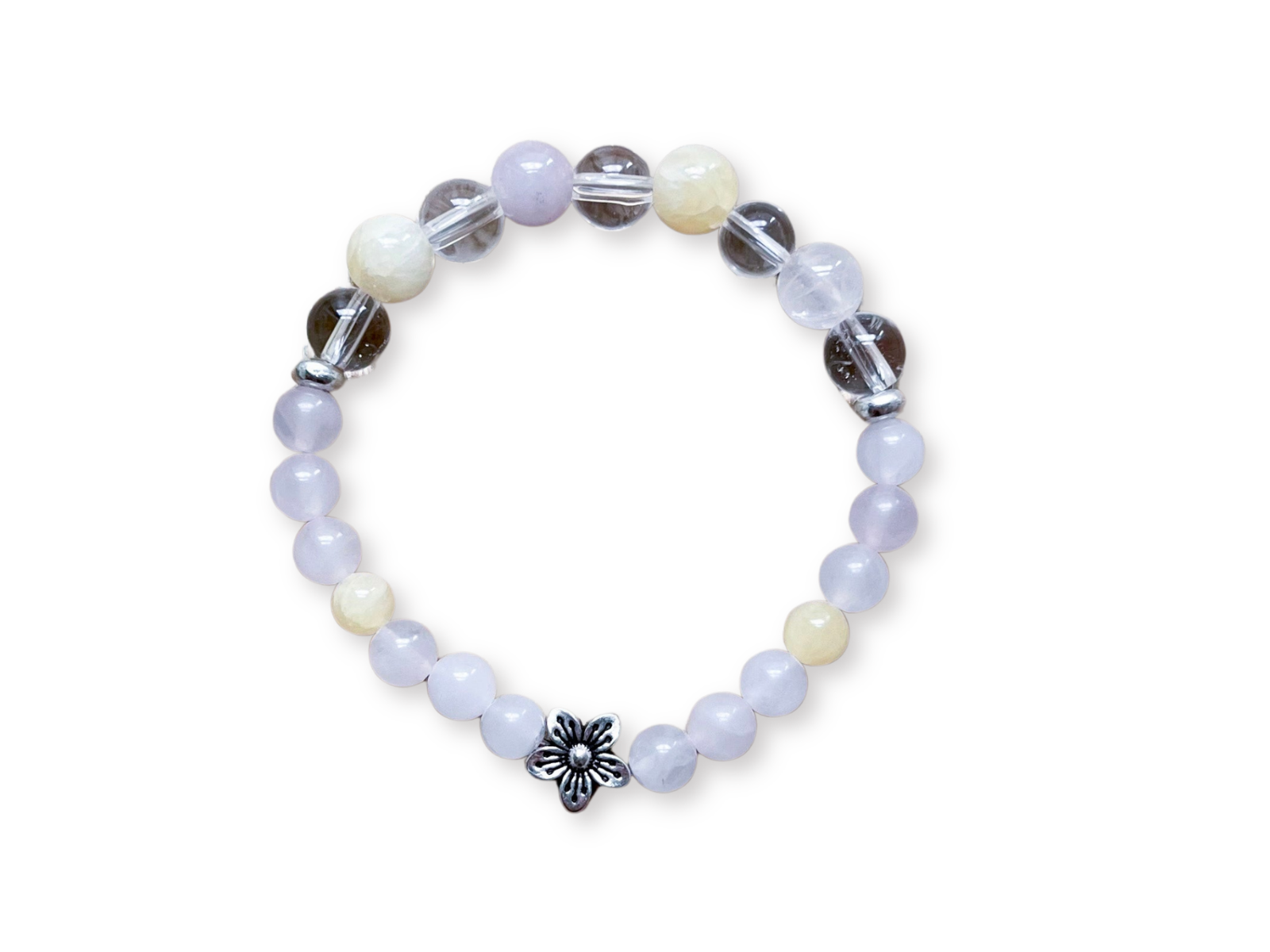 Yellow Calcite, Rose Quartz & Clear Quartz Flower Beaded Bracelet || Reiki Infused