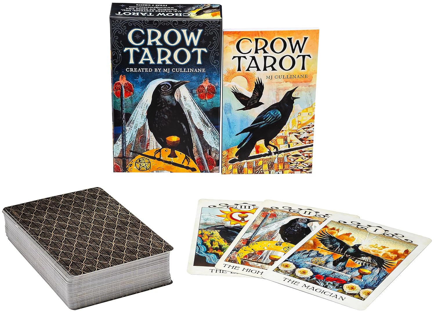 Crow Tarot: 78-Card Rider-Waite® Style Tarot Deck with Mystical Crow & Raven Artwork – Includes Guidebook, Intuitive Meanings, and Custom Spread for Beginners & Experts || MJ Cullinane