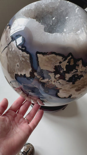 Fluorescent Volcanic Agate Sphere - XXL || UV Reactive