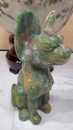 Ocean Jasper Sphynx Cat Carving