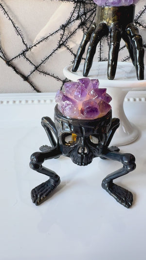Spooky Halloween Double Skull with Legs Light with Amethyst Accent