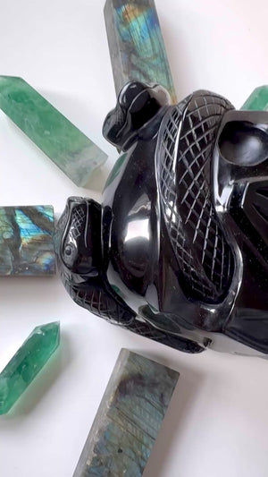 Black Obsidian Serpent Wrapped Skull