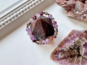 Super 7 & Smoky Quartz Beaded Bracelet - Smooth Design