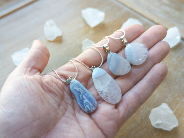 Blue Lace Agate Tumbled Necklace Angelic Roots