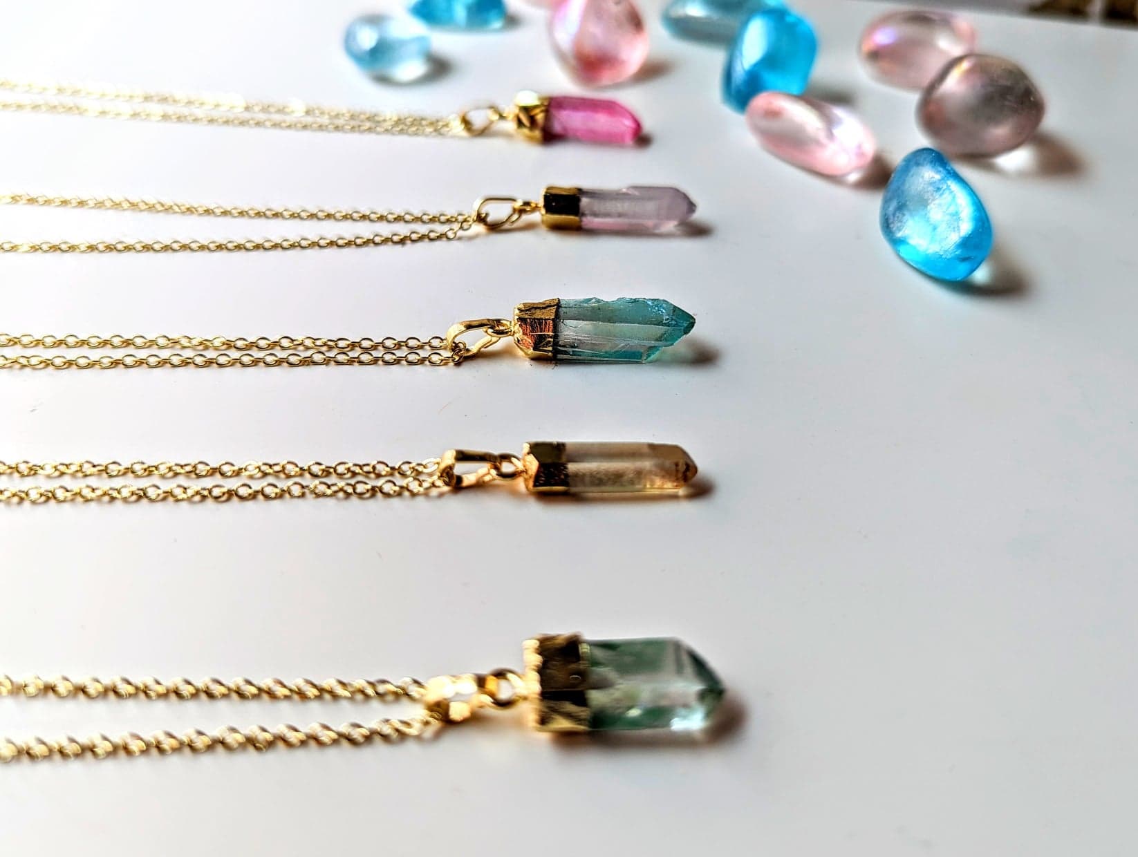 Aura Quartz Raw Point Dainty Necklace || Gold