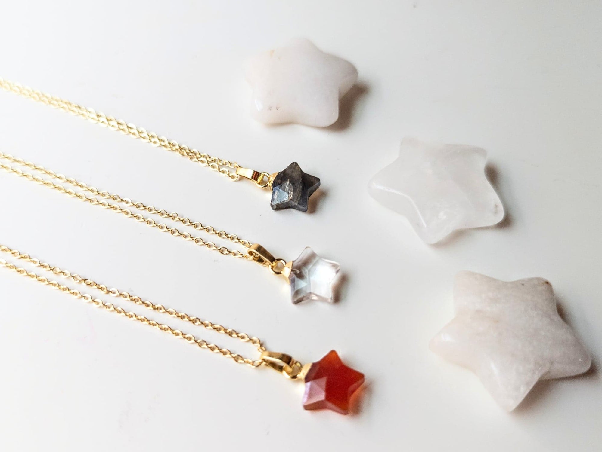 Crystal Star Dainty Necklace || Gold - Carnelian, Clear Quartz, and Labradorite