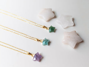 Crystal Star Dainty Necklace || Gold - Amethyst, Amazonite, and Aventurine