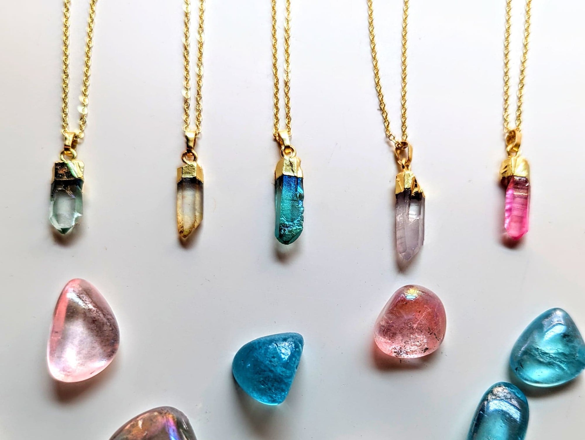 Aura Quartz Raw Point Dainty Necklace || Gold