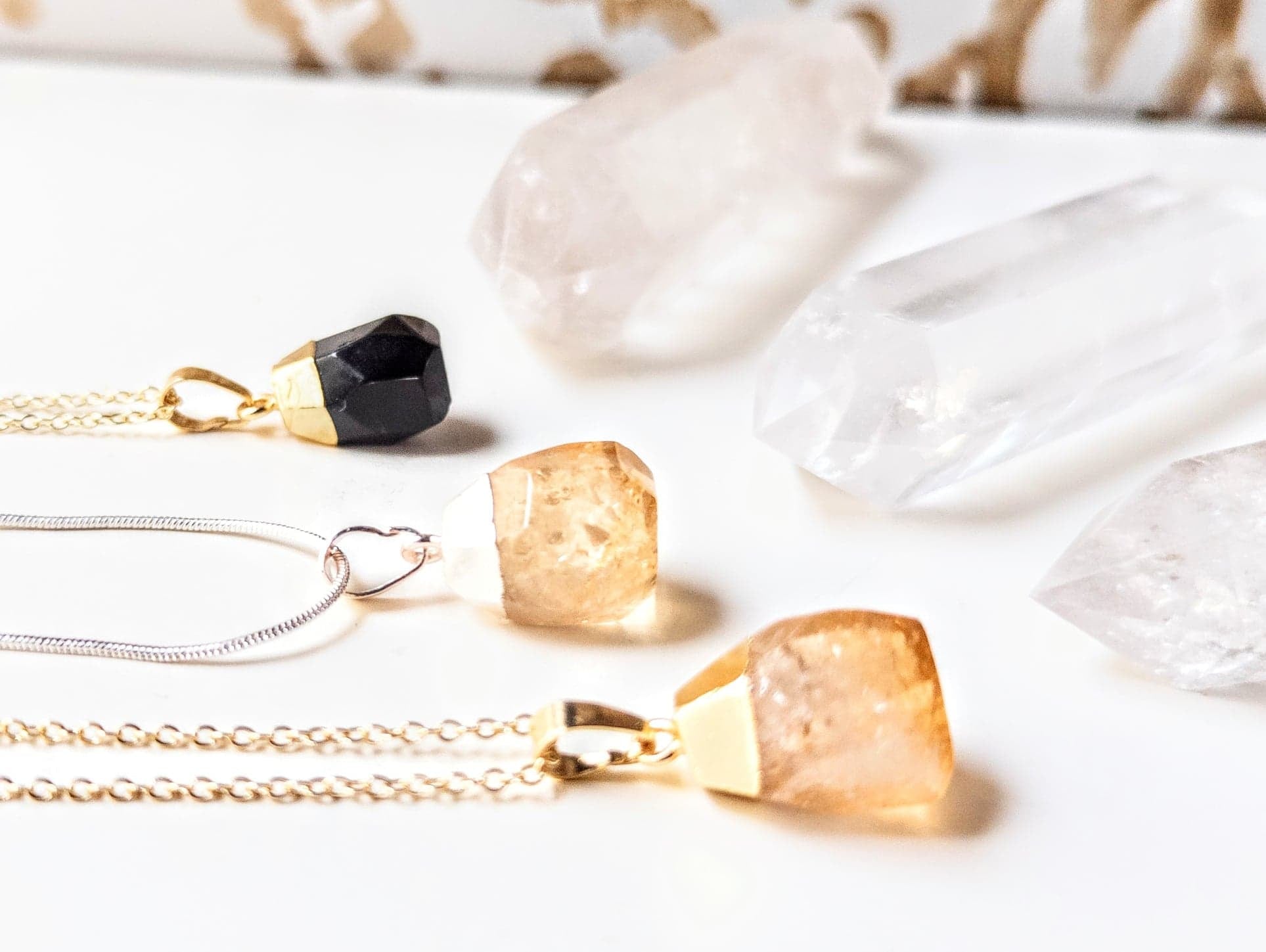 Faceted Crystal Drop Necklace - citrine and onyx