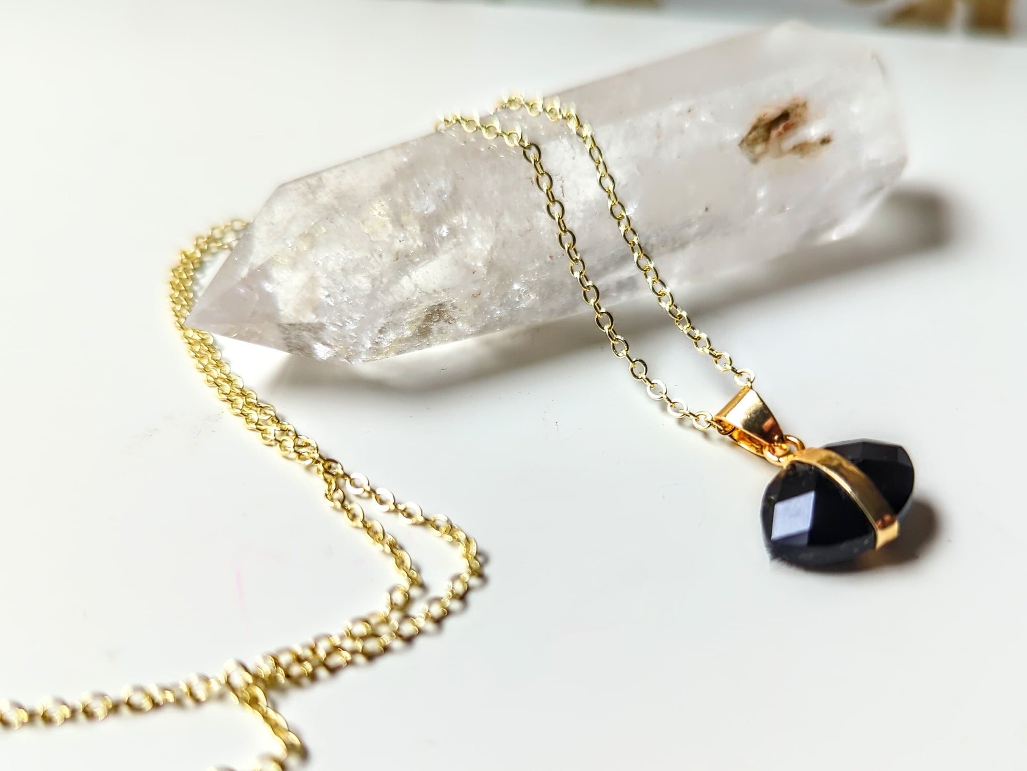 Faceted Evil Eye Gold Necklace - Onyx