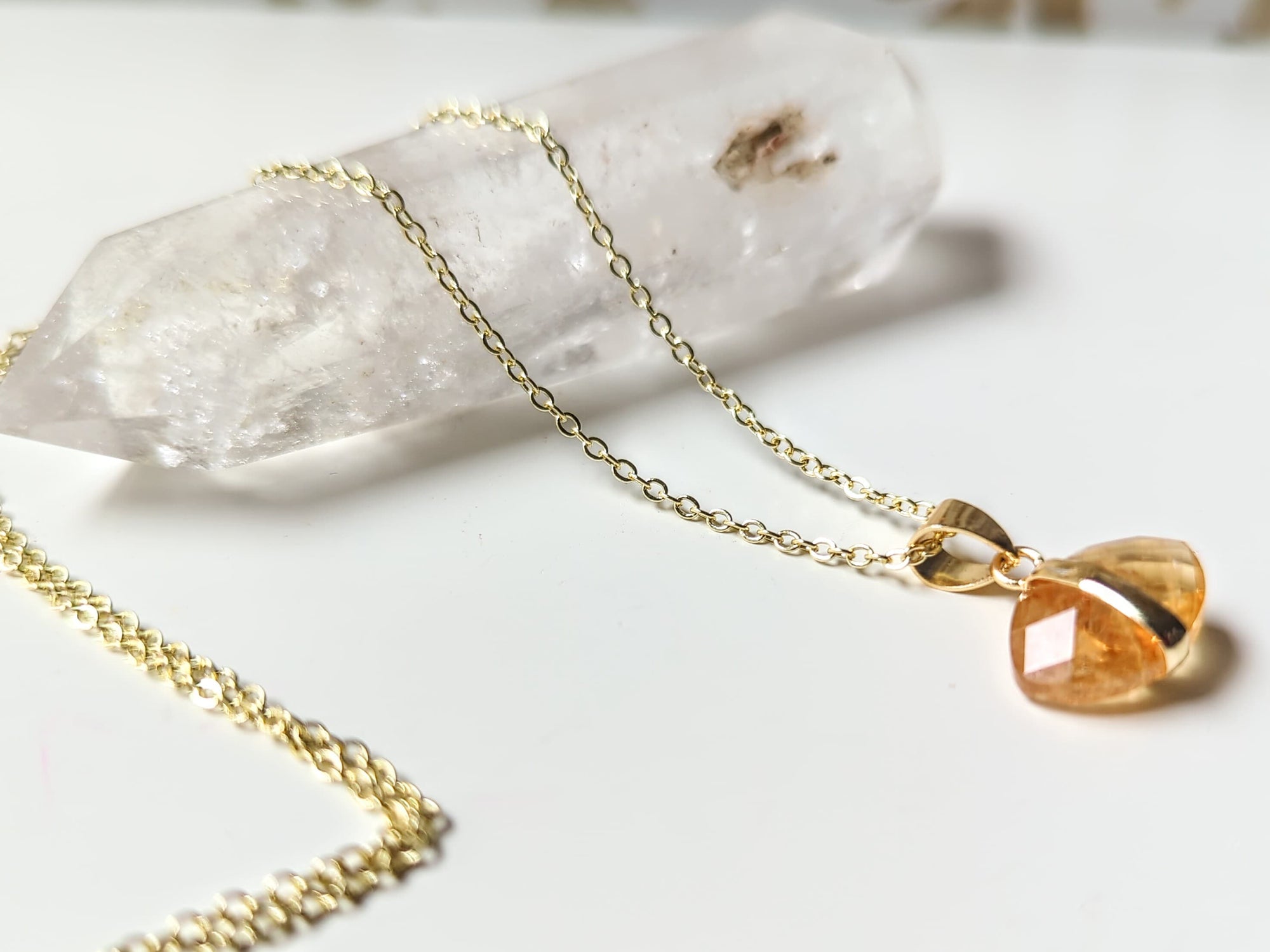 Faceted Evil Eye Gold Necklace - Citrine