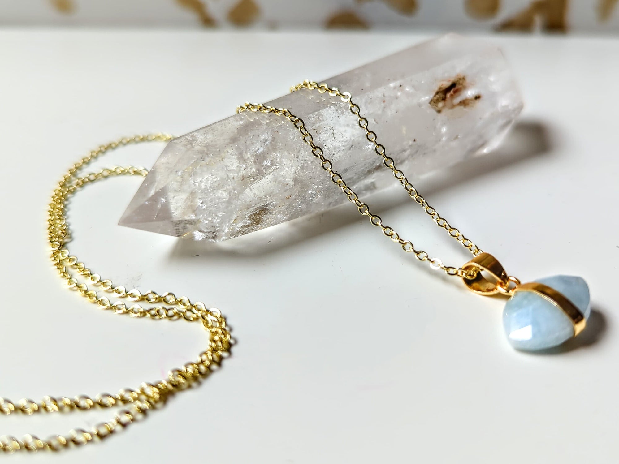 Faceted Evil Eye Gold Necklace - Aquamarine