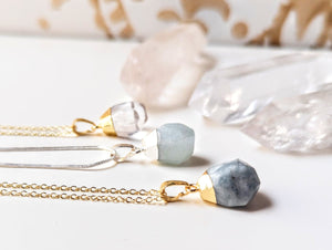 Faceted Crystal Drop Necklace - aquamarine and clear quartz