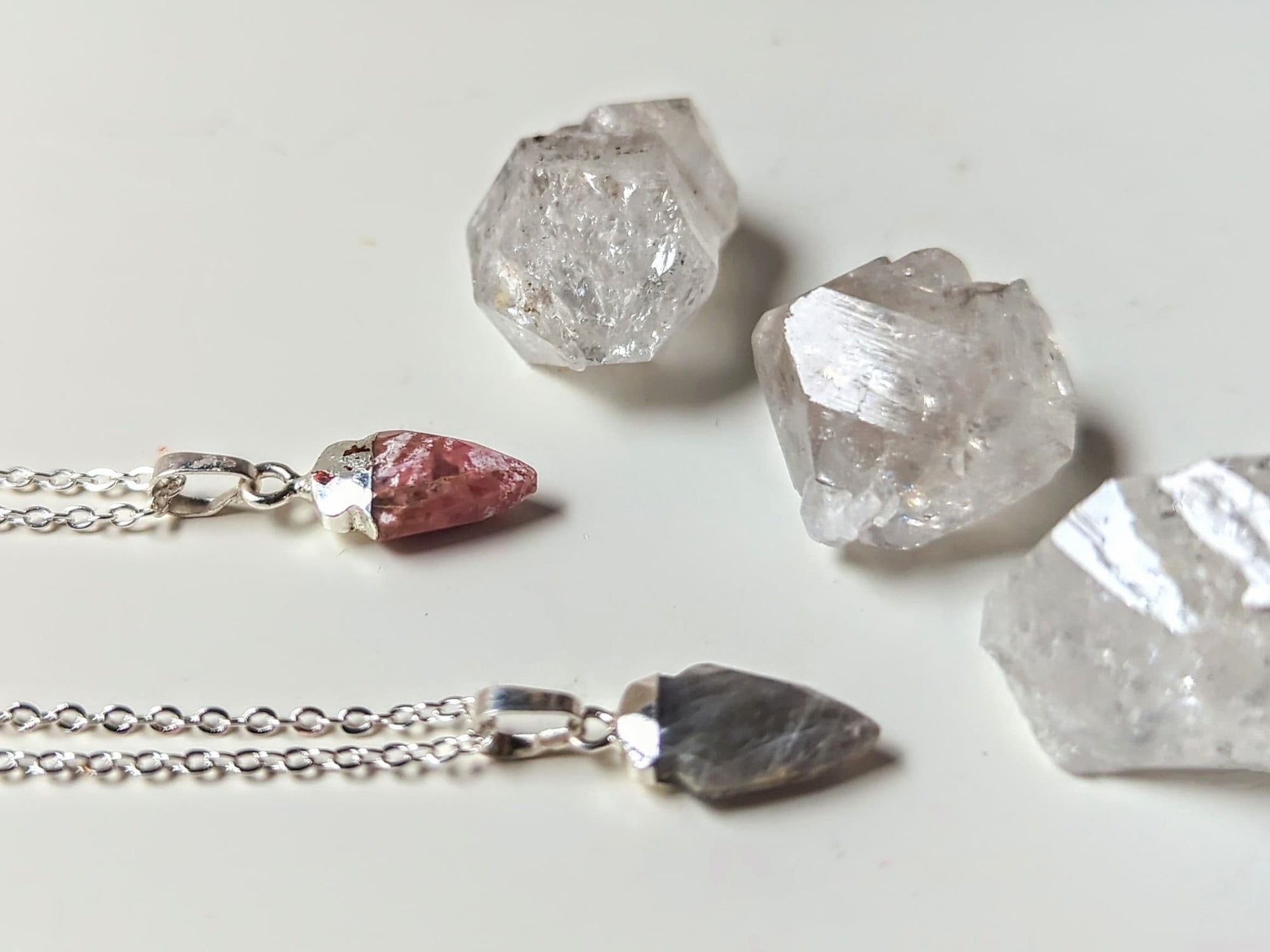 Faceted Arrowhead Silver Necklace - rhodonite and labradorite