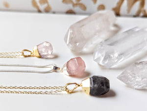 Faceted Crystal Drop Necklace - rose quartz and smoky quartz