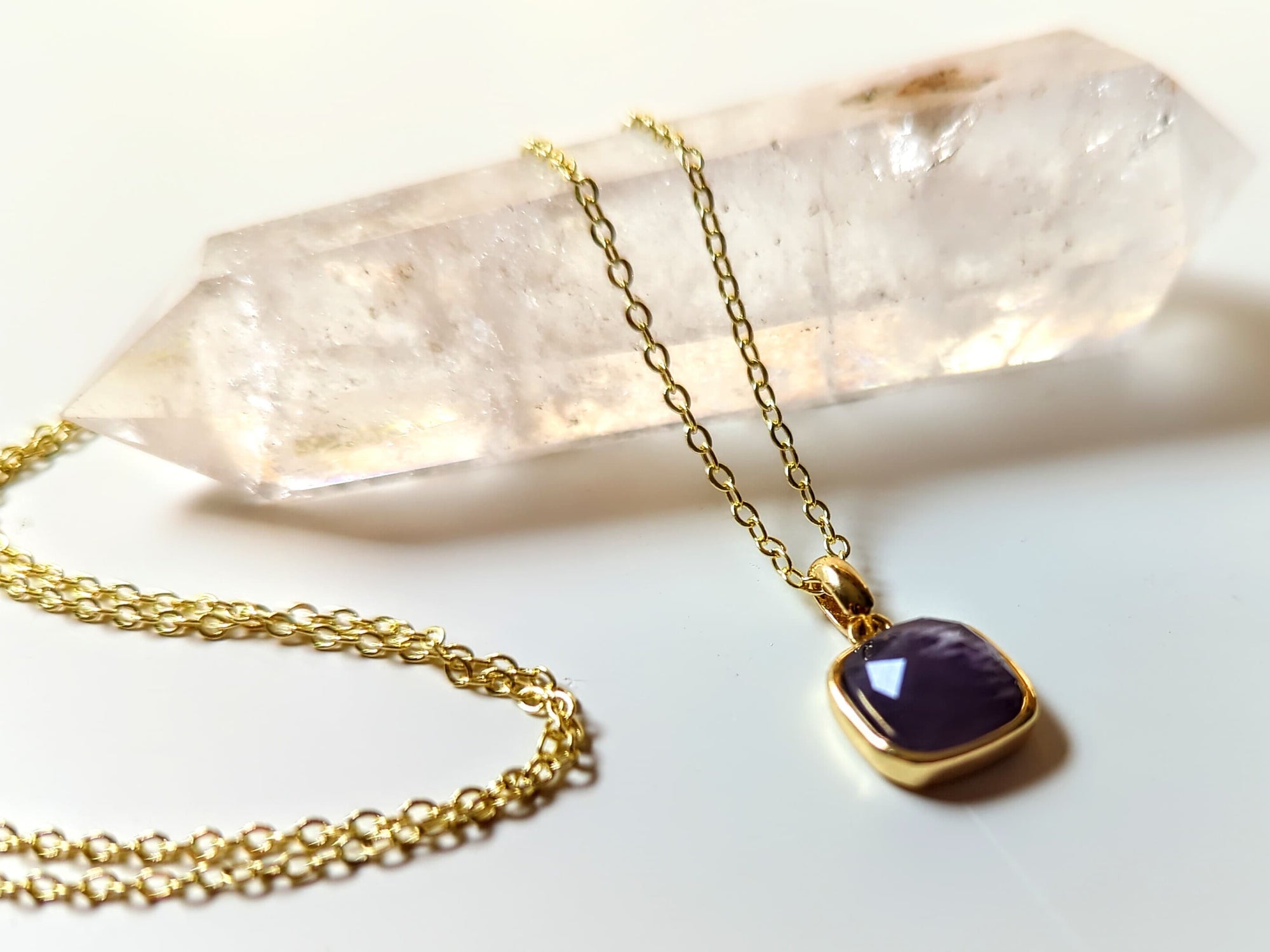 Amethyst Faceted Pendant || Gold