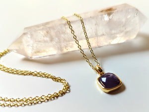 Amethyst Faceted Pendant || Gold - Square
