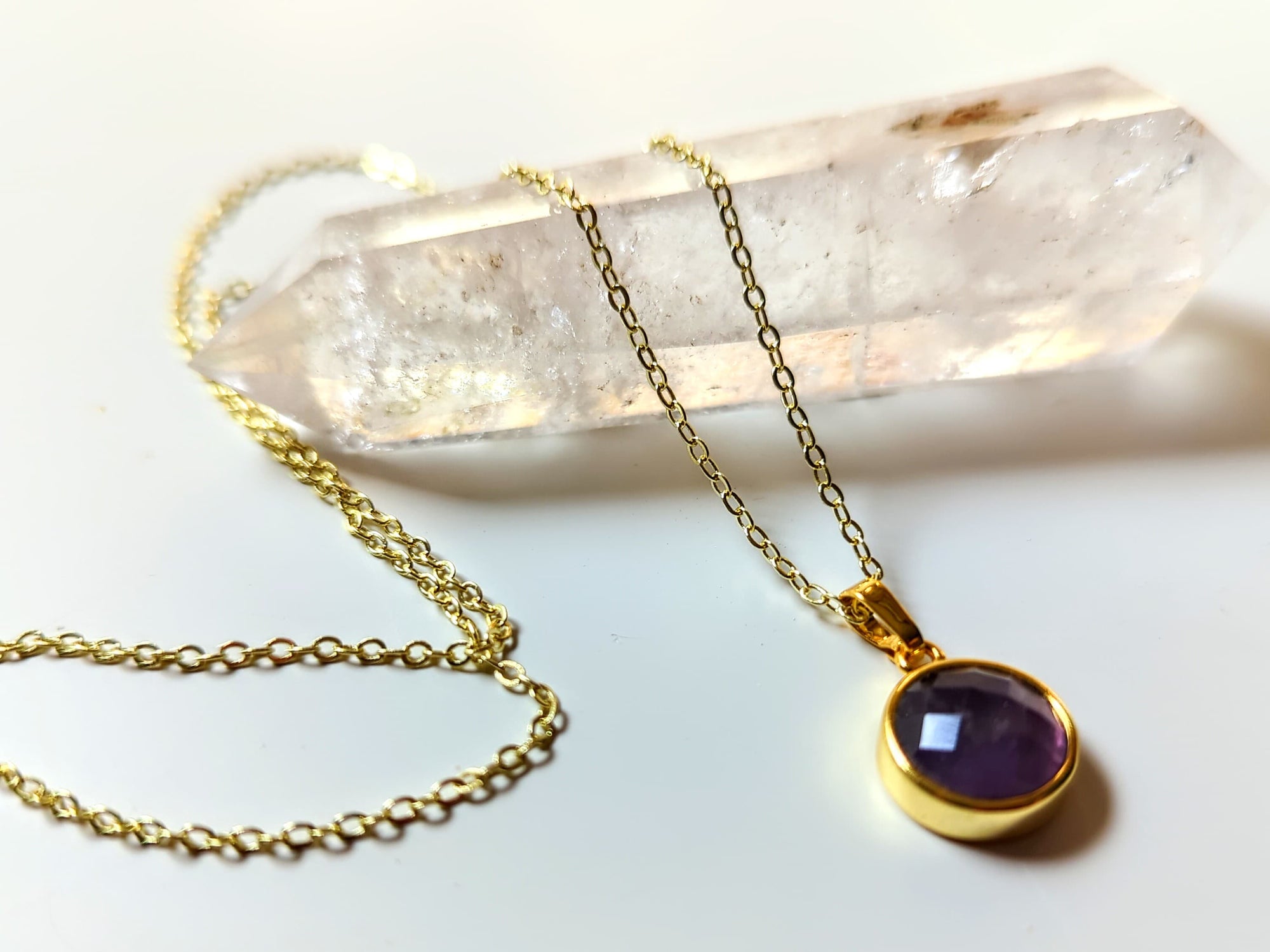Amethyst Faceted Pendant || Gold - Circle