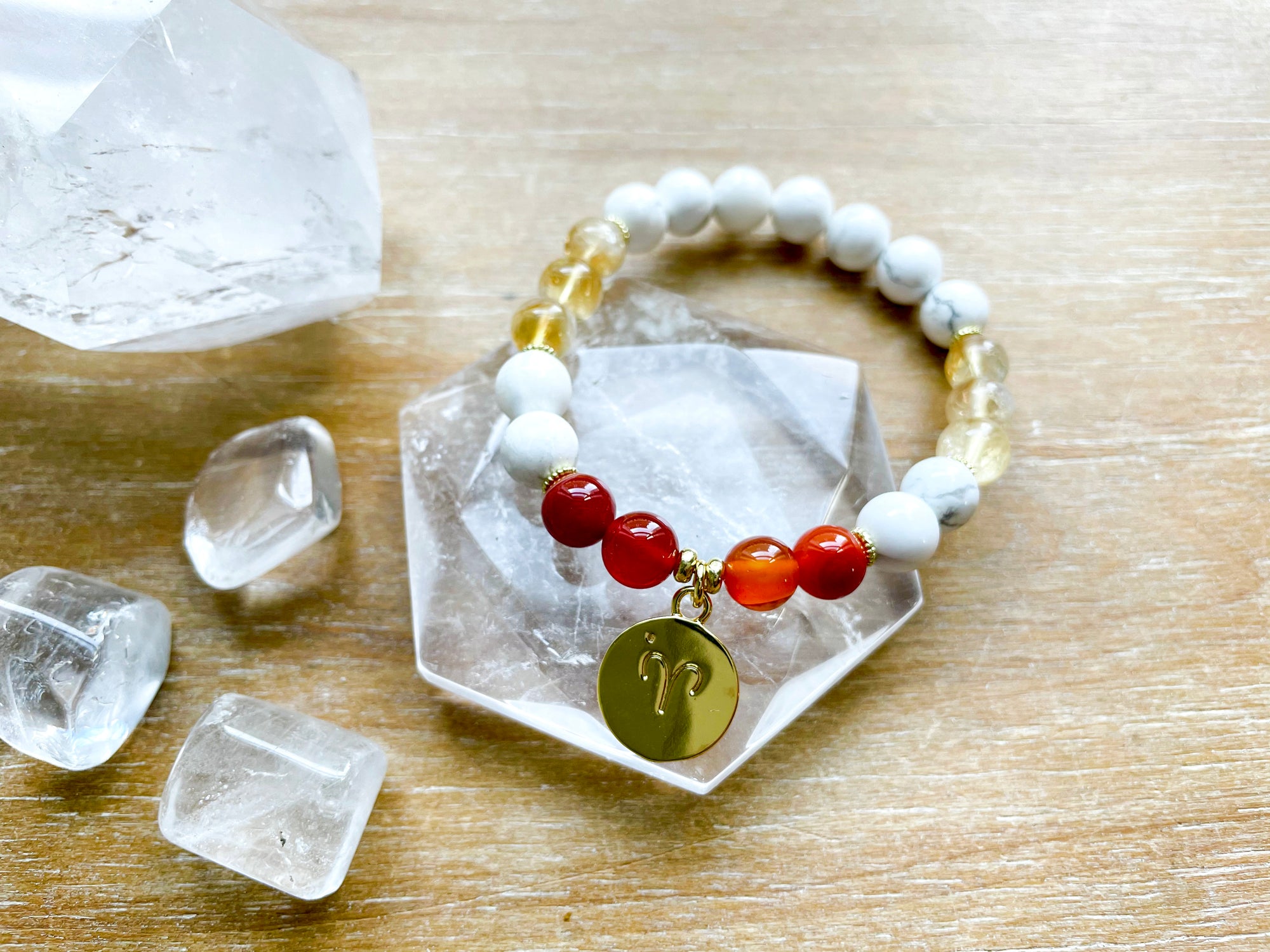  ARIES GOLD EDITION Howlite, Citrine, Carnelian Beaded Bracelet || Reiki Infused